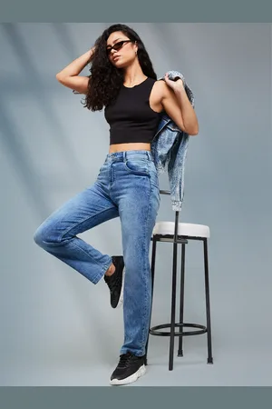 DOLCE CRUDO Women Wide Leg High-Rise Light Fade Stretchable Jeans