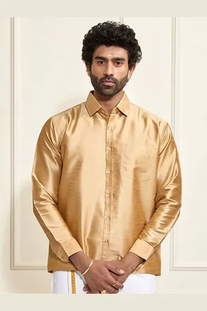 Vastramay Men Premium Spread Collar Solid Silk Casual Shirt