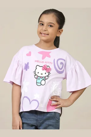 Kidsville Girls Hello Kitty Graphic Printed Round Neck Cotton Relaxed Fit T-shirt