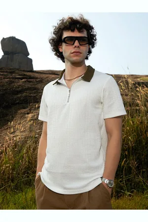 Campus Men Self Design Polo Collar Cotton T-shirt
