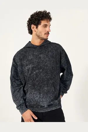 Styli Men Acid Washed Oversized Fit Embroidered Hoodie