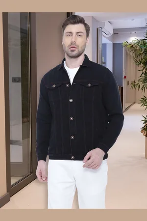 Kuons Avenue Men Black Striped Crop Denim Jacket