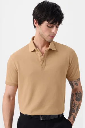 The Souled Store Men Self Design Polo Collar Cotton T-shirt