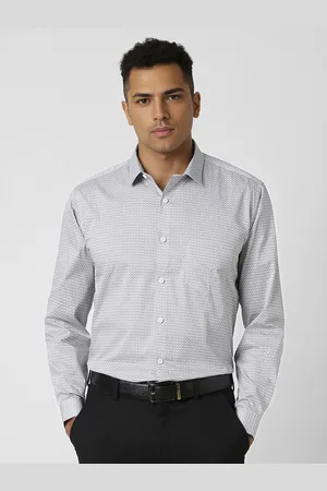 V Dot Men Spread Collar Geometric Printed Cotton Slim Fit Formal Shirt