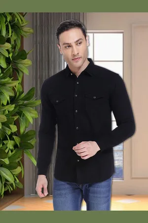 Kuons Avenue Men Black Smart Slim Fit Casual Cotton Denim Shirt
