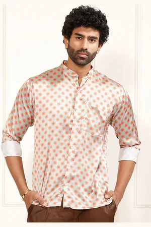 Vastramay Men Premium Mandarin Collar Floral Printed Casual Shirt