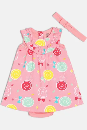 MINI KLUB Girls Printed A-Line Dress With Brief & Headband