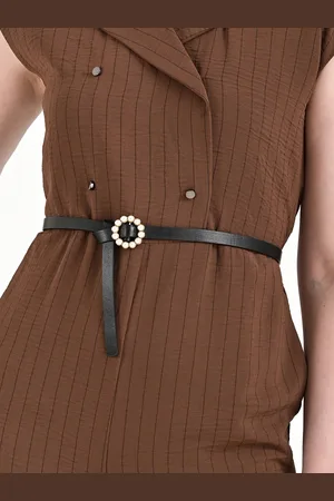 Kazo Women Round Pearl Buckle Thin Belt