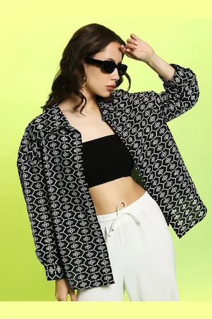 Campus Women Comfort Fit Spread Collar Textured Cotton Casual Shirt