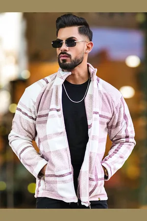 Maniac Men Mock Collar Checked Cotton Casual Tailored Jacket