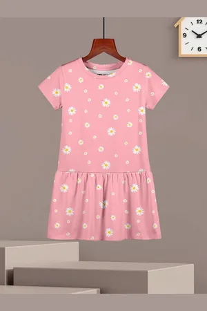 HELLCAT Girls Cotton Floral Printed Drop-Waist Dress