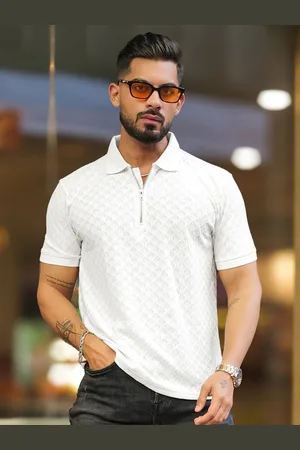 Maniac Men Self Design Polo Collar Cotton T-shirt