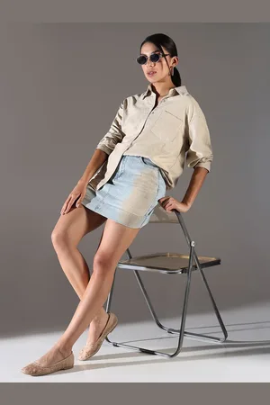 SHOWOFF Women Comfort Relaxed Fit Spread Collar Solid Cotton Casual Shirt
