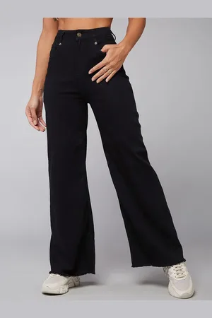DOLCE CRUDO Women Wide Leg High-Rise Heavy Fade Stretchable Jeans