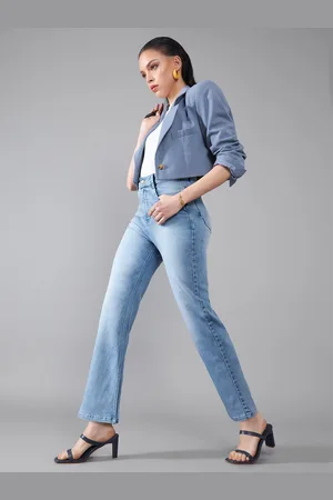 DOLCE CRUDO Women Wide Leg High-Rise Light Fade Stretchable Jeans