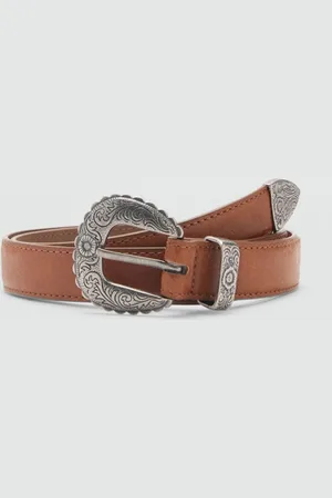 MANGO Women Embossed Buckle Belt