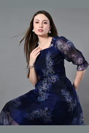 Sangria Printed Square Neck Fit & Flare Dresses