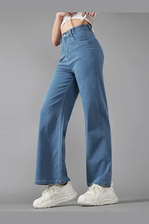 DOLCE CRUDO Women Wide Leg High-Rise Mildly Distressed Stretchable Jeans