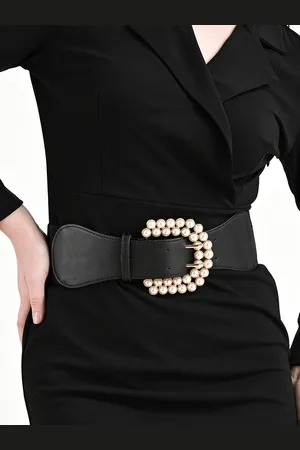 Kazo Women Statement Pearl Buckle Broad Belt