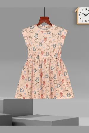 HELLCAT Girls Conversational Printed Cotton A-Line Knee Length Dress