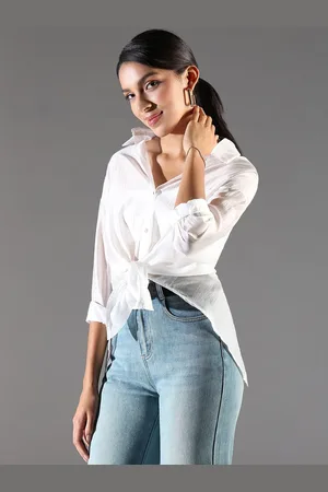 SHOWOFF Women Comfort Fit Spread Collar Solid Poly Silk Casual Shirt