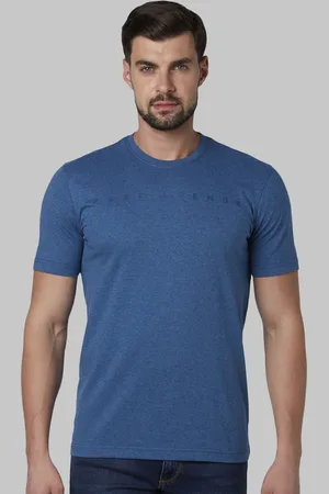Park Avenue Men Blue Solid Round Neck Pure Cotton T-shirt
