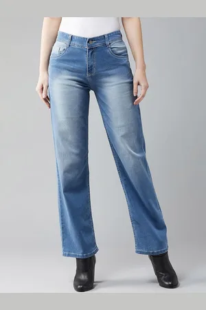 DOLCE CRUDO Women Wide Leg Light Fade Stretchable Jeans