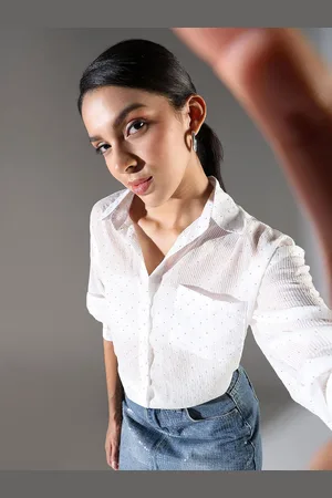 SHOWOFF Women Comfort Fit Spread Collar Vertical Striped Cotton Casual Shirt