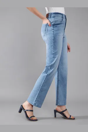 DOLCE CRUDO Women Wide Leg High-Rise Light Fade Stretchable Jeans
