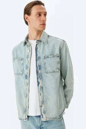 Koton Men Spread Collar Washed Self Design Cotton Casual Denim Jacket