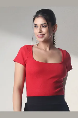 Roadster The Lifestyle Co Self Design Square Neck Short Sleeve Top