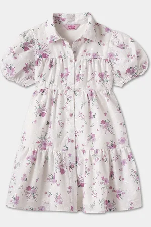 R&B Girls Floral Printed Puff Sleeves Shirt Dress