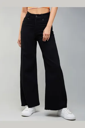 DOLCE CRUDO Women Wide Leg High-Rise Heavy Fade Stretchable Jeans
