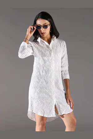SHOWOFF Women Shirt Collar Cuffed Sleeves Shirt Dress