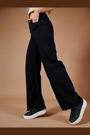 DOLCE CRUDO Women Wide Leg High-Rise Heavy Fade Stretchable Jeans