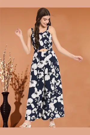 Angloindu Navy Blue & White Printed Culotte Jumpsuit