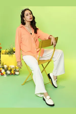 Campus Women Comfort Fit Spread Collar Solid Cotton Casual Shirt