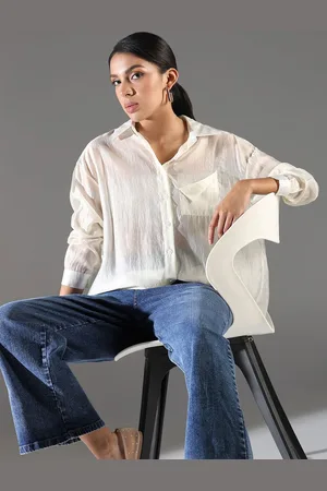 SHOWOFF Women Comfort Relaxed Fit Spread Collar Textured Poly Silk Casual Shirt