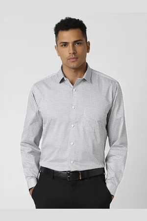 V Dot Men Spread Collar Geometric Printed Cotton Slim Fit Formal Shirt
