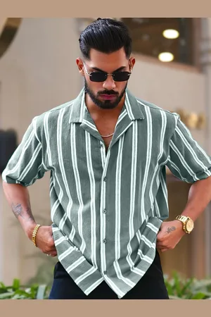Maniac Men Comfort Oversized Fit Vertical Striped Cotton Casual Shirt