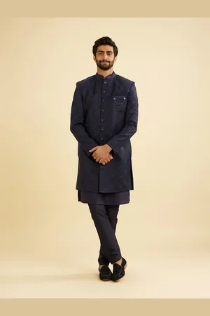 Manyavar Men Embroidered Indo Western Mandarin Collar Sherwani Set