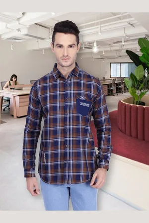 Kuons Avenue Men Brown Smart Slim Fit Tartan Checks Checked Casual Shirt