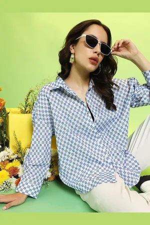 Campus Women Comfort Fit Spread Collar Textured Cotton Casual Shirt