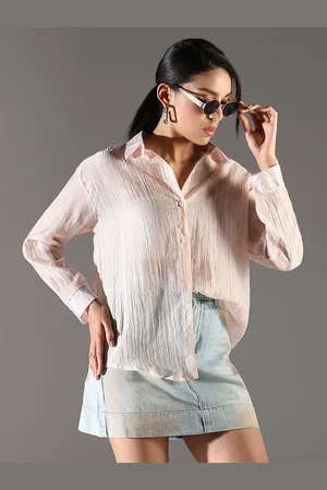 SHOWOFF Women Comfort Relaxed Fit Cutaway Collar Textured Cotton Casual Shirt