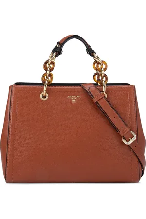 Da Milano Orange Leather Oversized Structured Handheld Bag with Applique