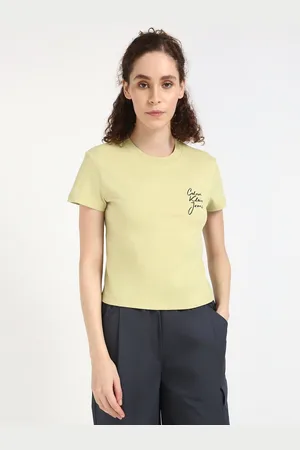 Calvin Klein Women Typography Printed Round Neck Cotton T-shirt
