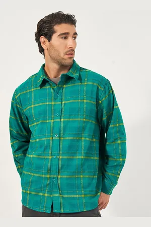 Styli Men Brushed Flannel Checkered Relaxed Fit Shirt