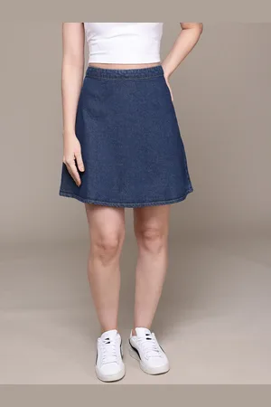 Roadster The Lifestyle Co. Mid-Rise Pure Cotton Denim A-Line Skirt