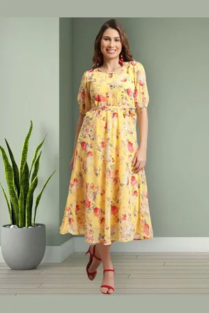Mast & Harbour Women Floral Printed Puff Sleeve Layered Flared Fit & Flare Midi Dress