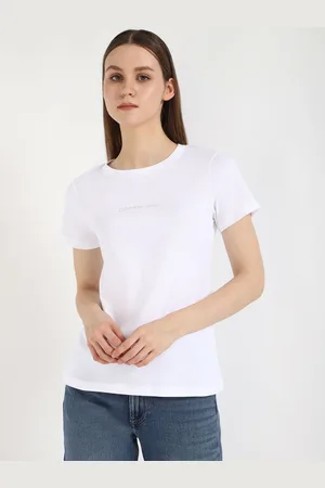 Calvin Klein Women Typography Printed Round Neck Cotton T-shirt
